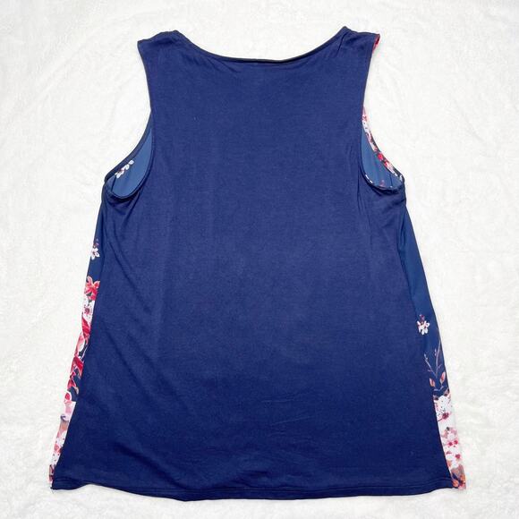 ELLE Navy Blue & Pink Floral Pleated Flowy Tank Top size Medium - Picture 3 of 7